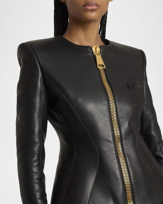 Balmain Black Fitted Lambskin Leather Jacket
