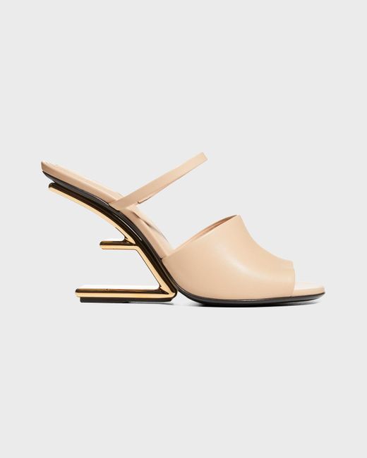 Fendi White 95Mm Leather Metallic-Heel Slide Sandals