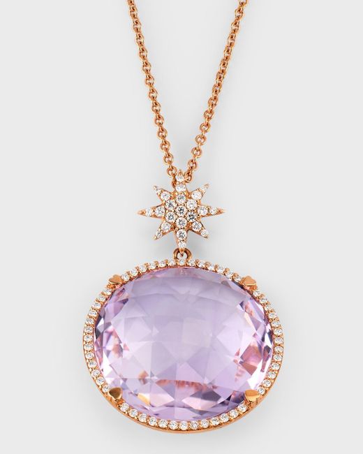 Lisa Nik Pink 18k Rose Gold Amethyst And Diamond Pendant Necklace With Star Bail