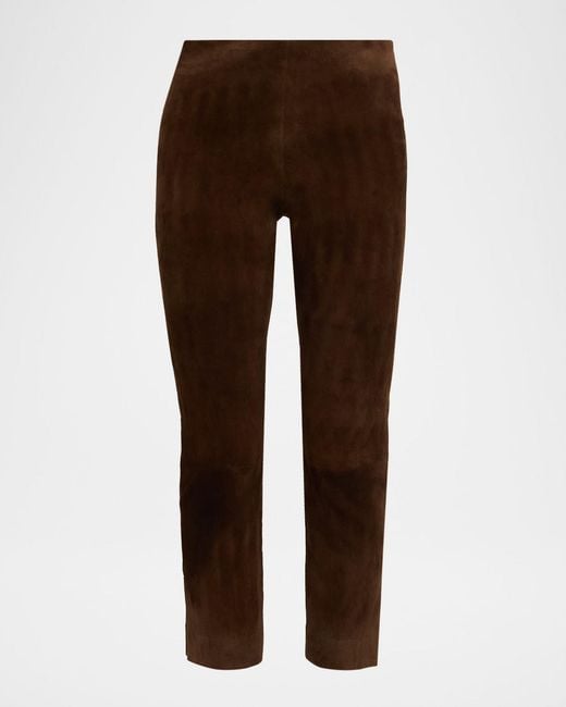 Vince Brown Suede Split-Hem Cropped Pant