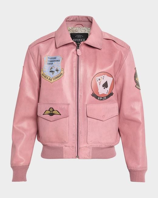 Avirex Pink Apos;S Leather Flight Aviator Jacket for men