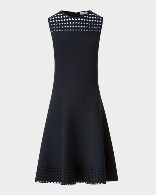 Akris Punto Women's Blue Dot Lace Sleeveless A-Line Knit Dress - benaras.co