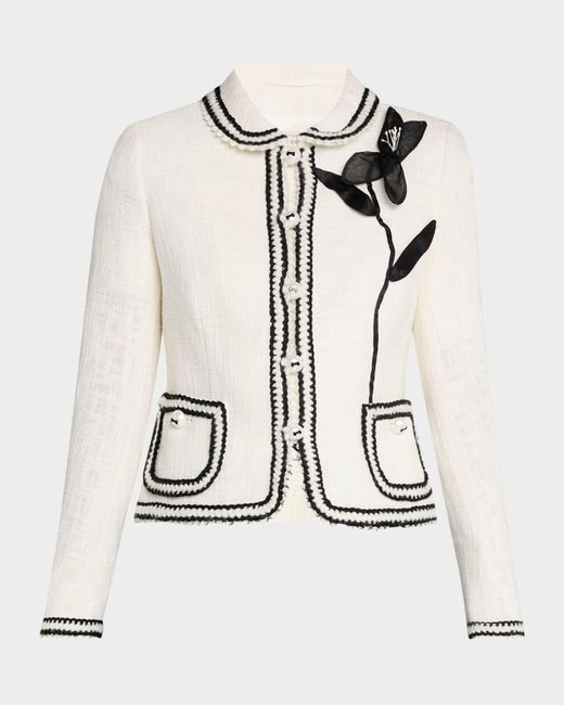 Maison Common Natural Peter-Pan Collar Cotton-Blend Jacket With Flower
