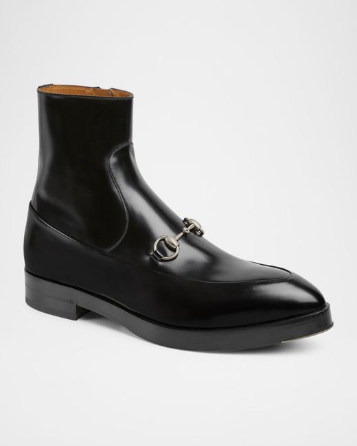 Gucci Apos;S Burn Leather Horsebit Ankle Boots in Black for  display picture 3