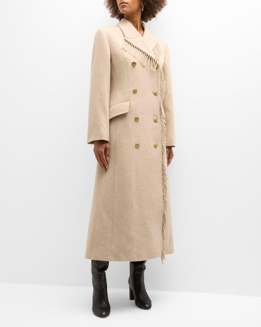 By Malene Birger Natural Gardenia Fringe-Trim Double-Breasted Coat