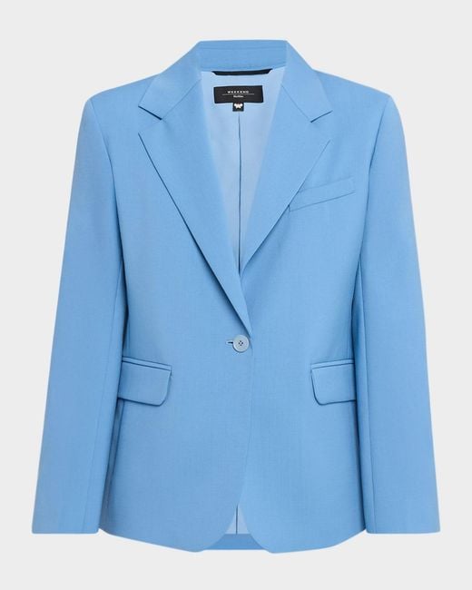 Weekend by Maxmara Blue Single-Button Stretch Wool Jacket