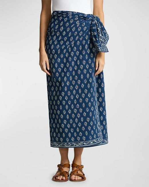 Polo Ralph Lauren Blue Printed Cotton Wrap Skirt