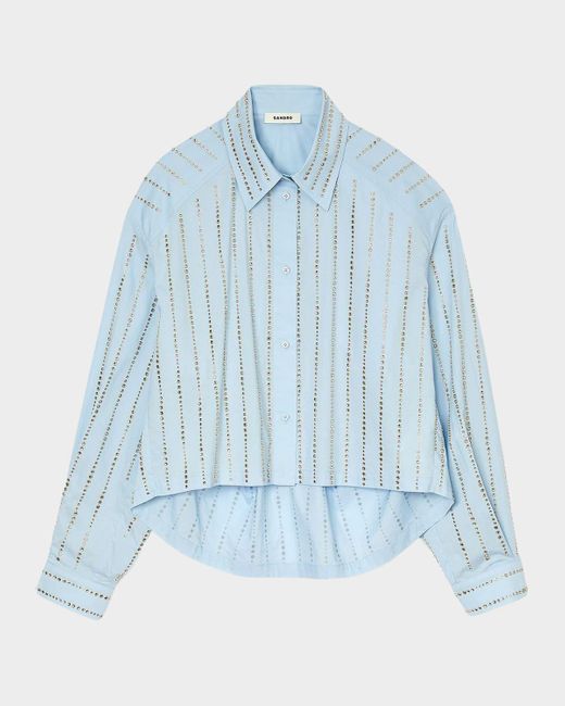 Sandro Blue Paradise Embellished Button-Front Shirt