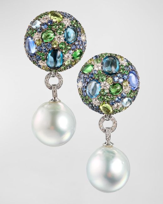 Margot McKinney Jewelry Multicolor 18K Mixed Stone Cookie & Pearl Drop Earrings
