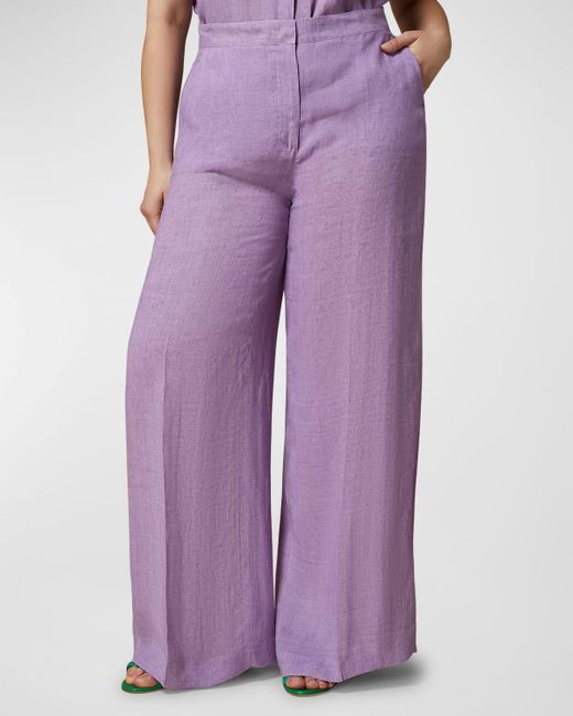 Marina Rinaldi Purple Plus Size Euclide Wide-Leg Linen Canvas Pants