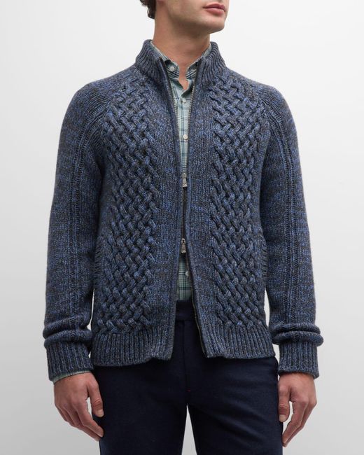 Isaia Blue Cashmere Knit Full-Zip Sweater for men