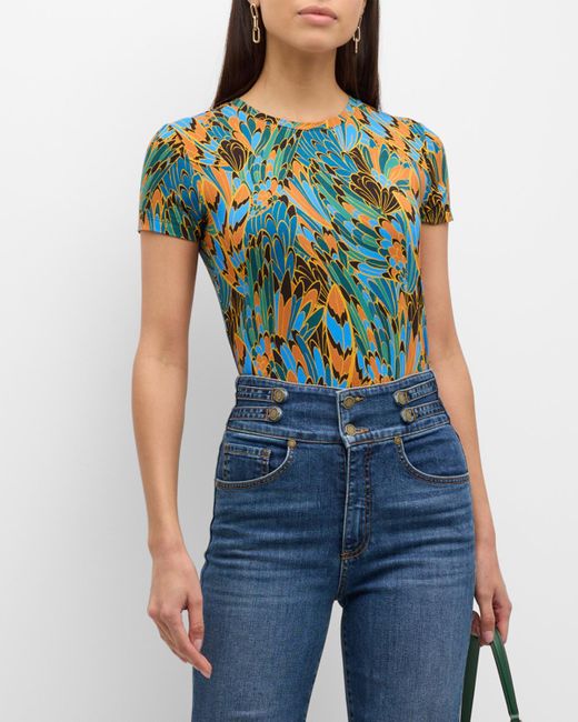 L'Agence Blue Ressi Short-sleeve Parrot Feather Tee