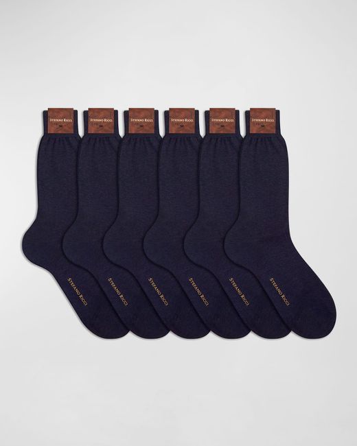 Stefano Ricci Blue 6-Pack Solid Cotton Socks for men