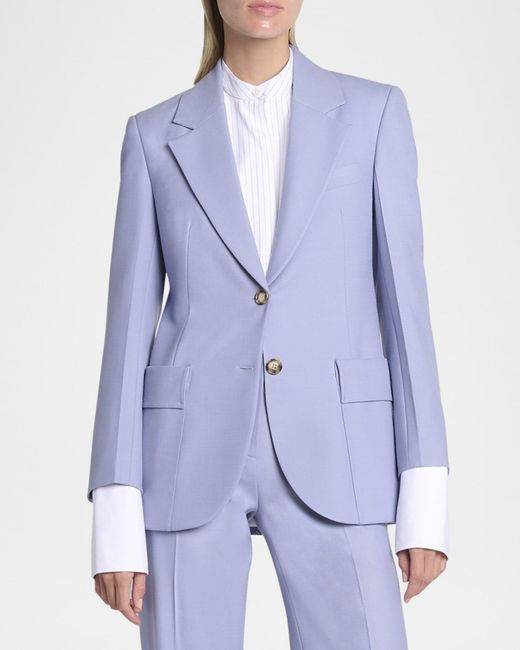 Victoria Beckham Blue Wool Patch Pocket Jacket