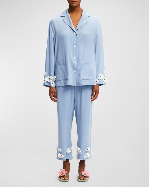 Sleeper Blue The Bloom Floral Applique Party Pajama Set