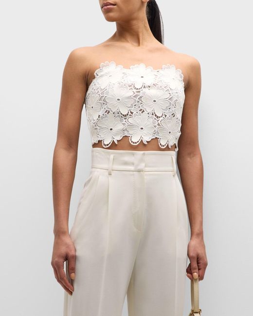 Ramy Brook Gray Kayla Strapless Embroidered Lace Crop Top