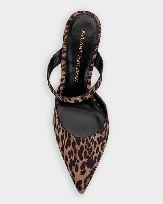 Stuart Weitzman Brown Stuart Power 85Mm Leopard-Print Mules