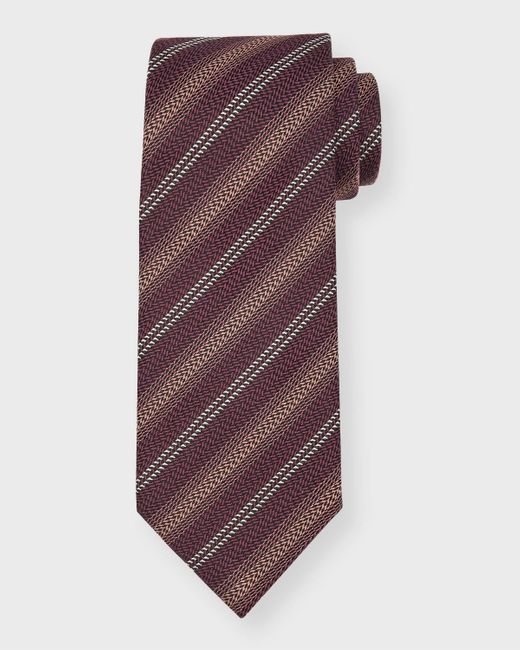 Brioni Purple Textured Stripe Silk Tie for men