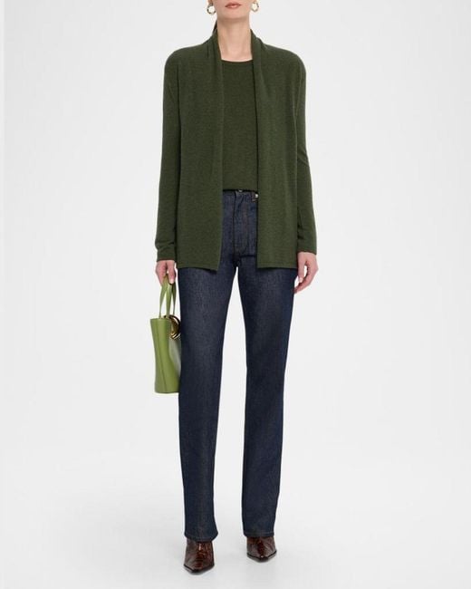 Neiman Marcus Green Cashmere Basic Open Cardigan