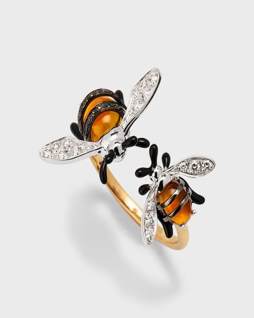 Staurino White Bee Ring With Diamonds And Citrine, Size 7.25