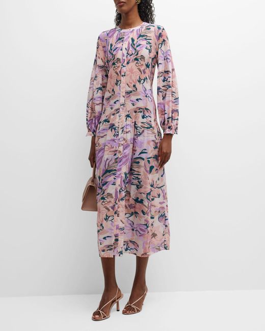 Misook Multicolor Pleated Crepe De Chine Floral-print Maxi Dress