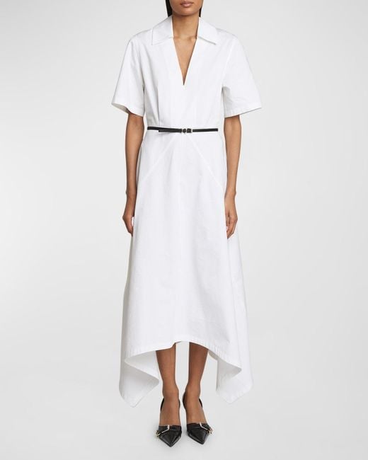 Givenchy White Asymmetric Poplin Shirtdress With Belt