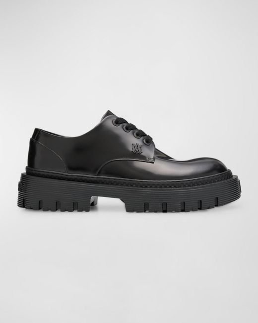 Amiri Black Lug-Sole Leather Derby Shoes for men