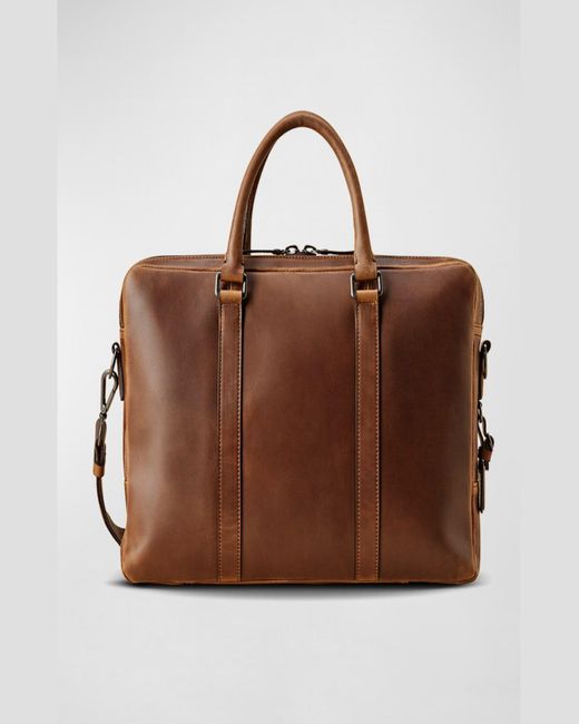 Shinola Brown Navigator Leather Laptop Briefcase for men