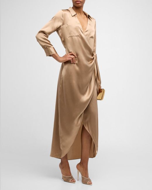 L'Agence Natural Kadi Wrap Silk Maxi Dress