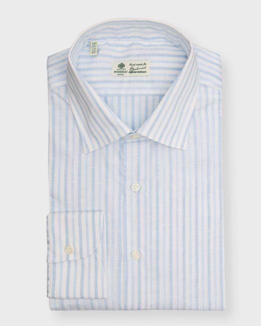 Luigi Borrelli Napoli Blue Cotton Stripe Dress Shirt for men