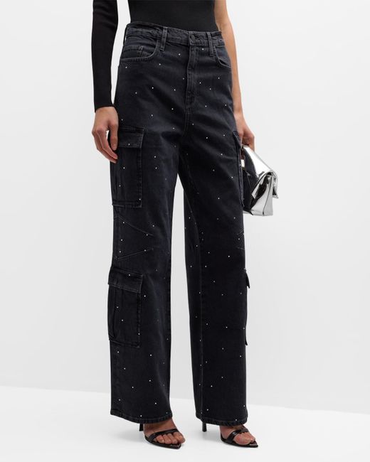 Triarchy Black Ms. Miley Embellished High Rise Cargo Jeans