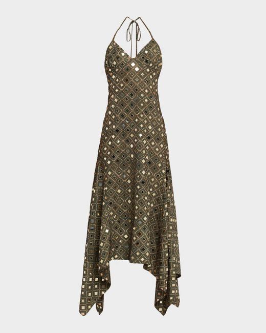 MISA Los Angles Green Mattias Mirror Tile Midi Dress