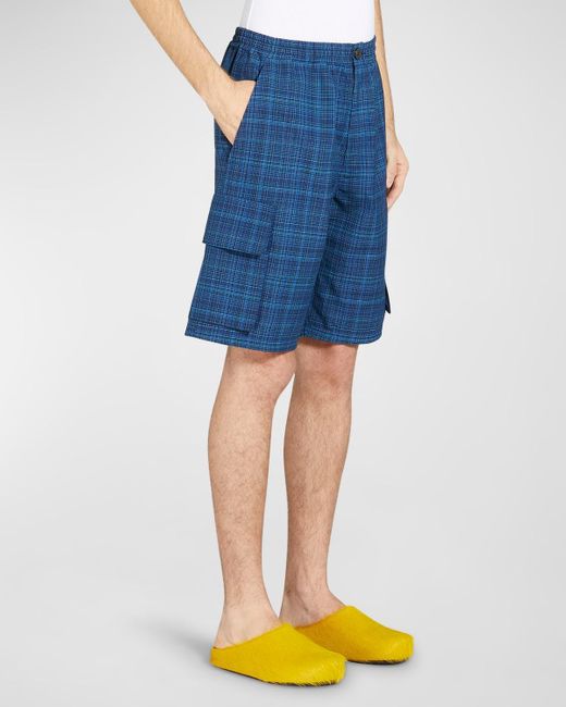Marni Plaid Cargo Shorts in Blue for Men | Lyst