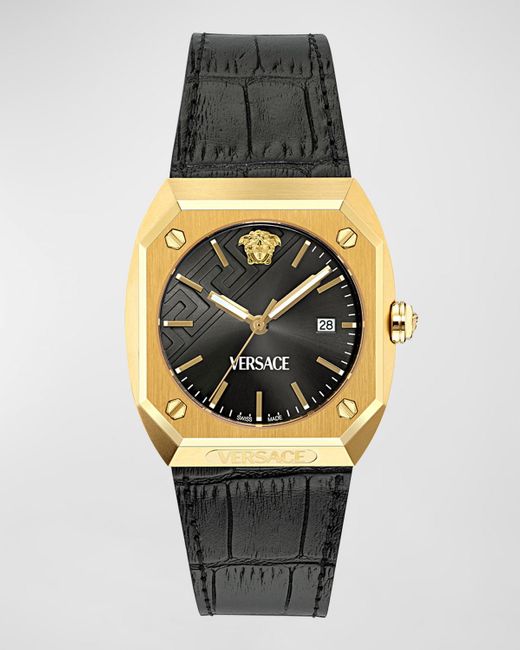 Versace Metallic Antares Ip Leather-Strap Watch, 44X41.5Mm for men