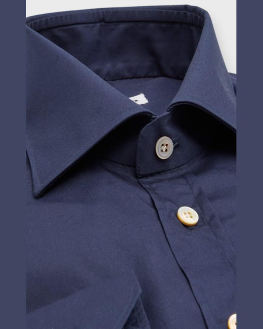 Kiton Blue Solid Cotton Sport Shirt for men