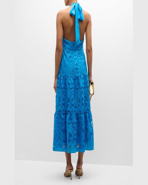MILLY Blue Hayden Sequin-Embellished Lace Midi Dress