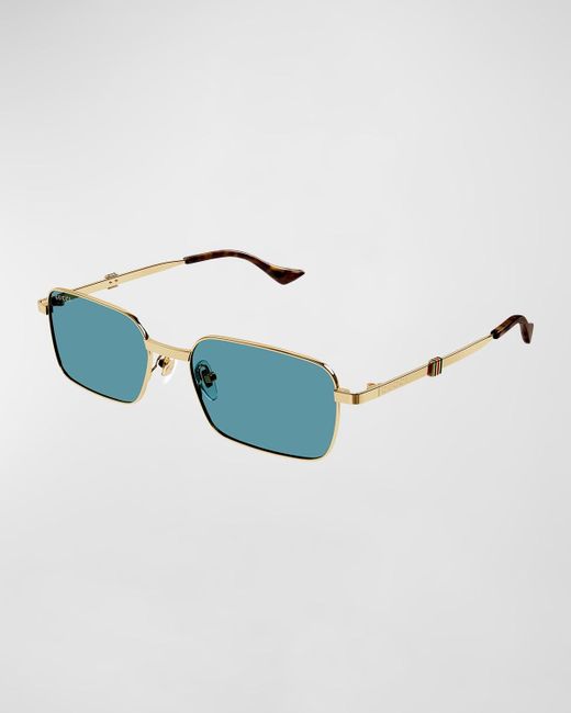 Gucci Blue Metal Rectangle Sunglasses for men