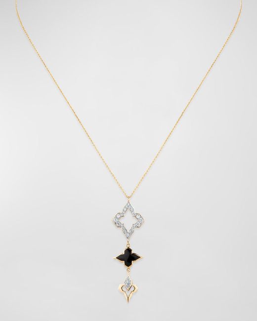 Farah Khan Atelier White 18k Yellow Gold Piano Black Classic Necklace, 16-18"l