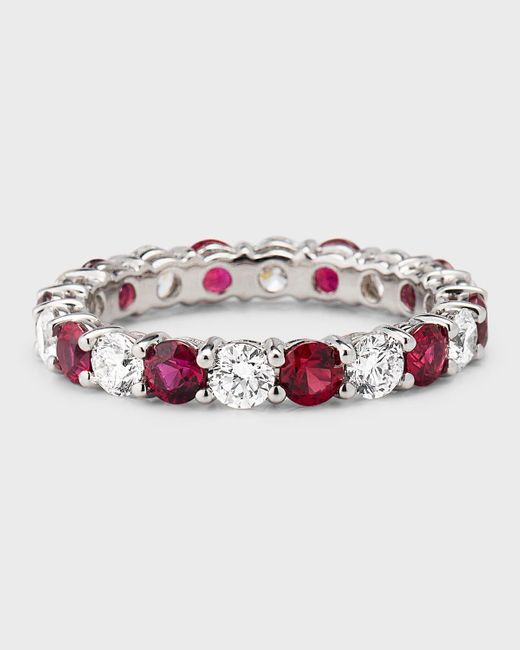 Neiman Marcus Multicolor Platinum Ruby And Diamond Band, Size 6.75