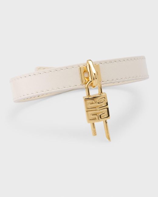 Givenchy White Mini Golden Lock Leather Bracelet
