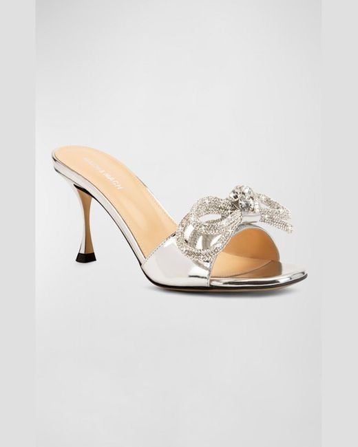 Mach & Mach Metallic Double Bow Patent Leather Mule Pumps