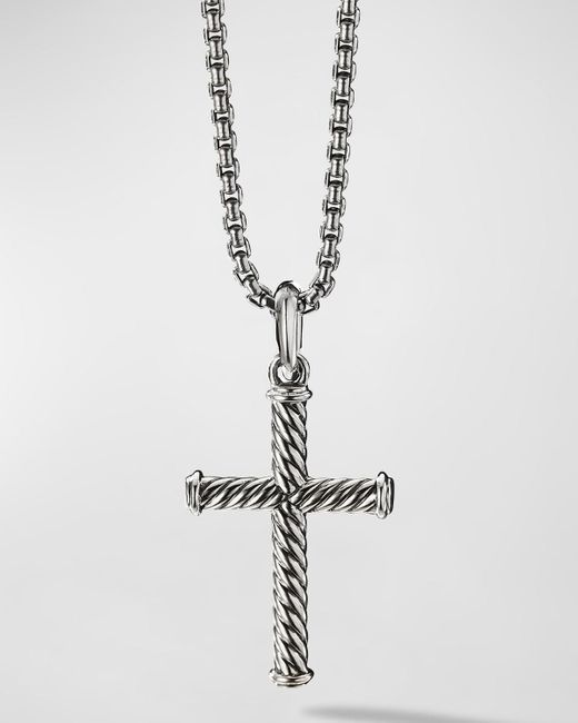 David Yurman White Cable Cross Pendant In Silver, 35mm for men
