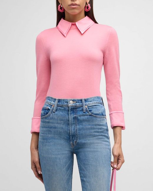 Alice + Olivia Pink Porla Collared Sweater