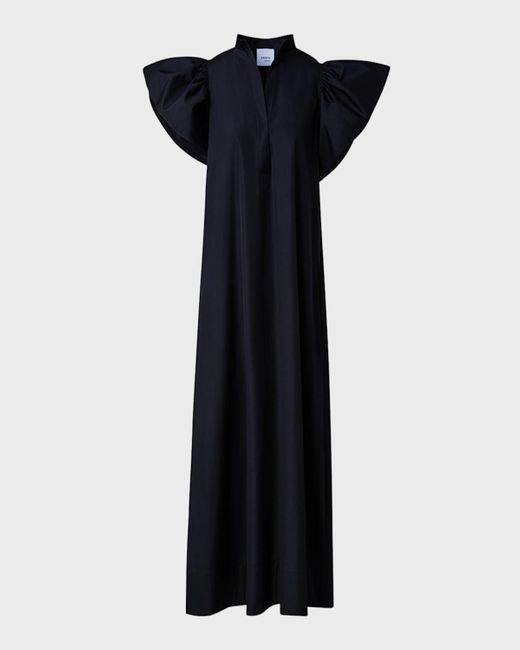 Akris Punto Black Mandarin-collar Flutter-sleeve Cotton Popeline Midi Dress
