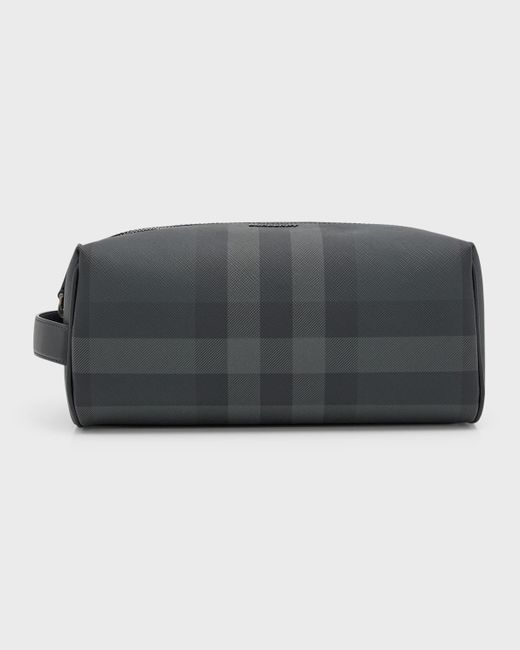 Burberry Gray Check Leather Travel Zip Pouch for men