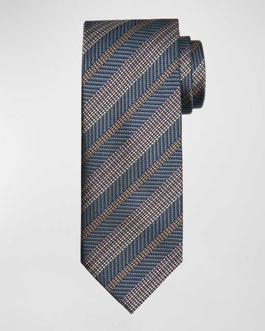 Brioni Blue Silk Textured Stripe Tie for men