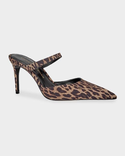 Stuart Weitzman Brown Stuart Power 85Mm Leopard-Print Mules