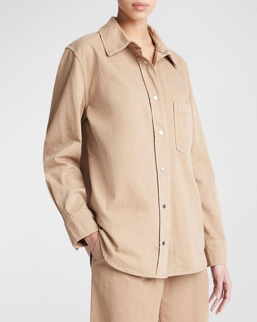 Vince Natural Snap-Front Cotton Twill Overshirt