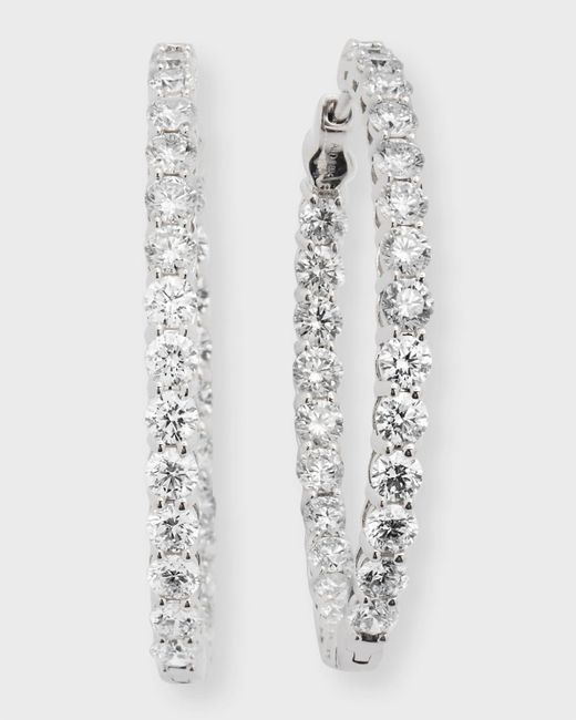 Neiman Marcus 18k White Gold Round Diamond Gh/si Medium Hoop Earrings