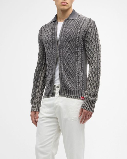 DIESEL Gray K-Epano Mixed-Knit Zip Cardigan for men